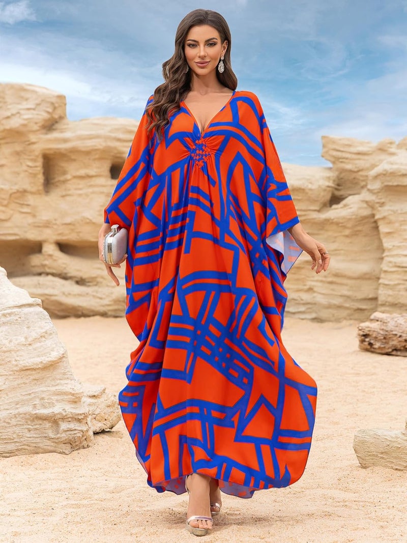 KEYLORTING Women’s Kaftan Beach Cover Up Dress Plus Size Summer Swimsuit Loungewear Maxi Dress - Image 5